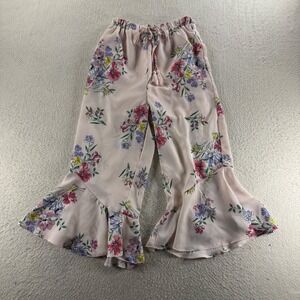 Rare‎ Editions Girls Pink Floral Ruffle Wide Leg Pants Boho Tassel Drawstring 7